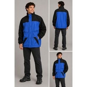 Harvard Square Small Blue Black Colorblock Windbreaker Jacket Packable Hood Mens